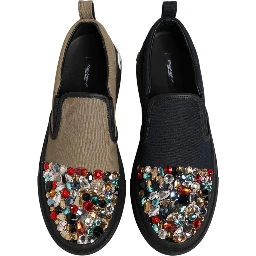 Blue Canvas Embellished Slip On Men Sneakers Shoes