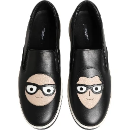 Black Leather Signature Figures Sneakers Shoes
