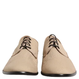 Beige Canvas Derby Lace Up Dress Men Shoes
