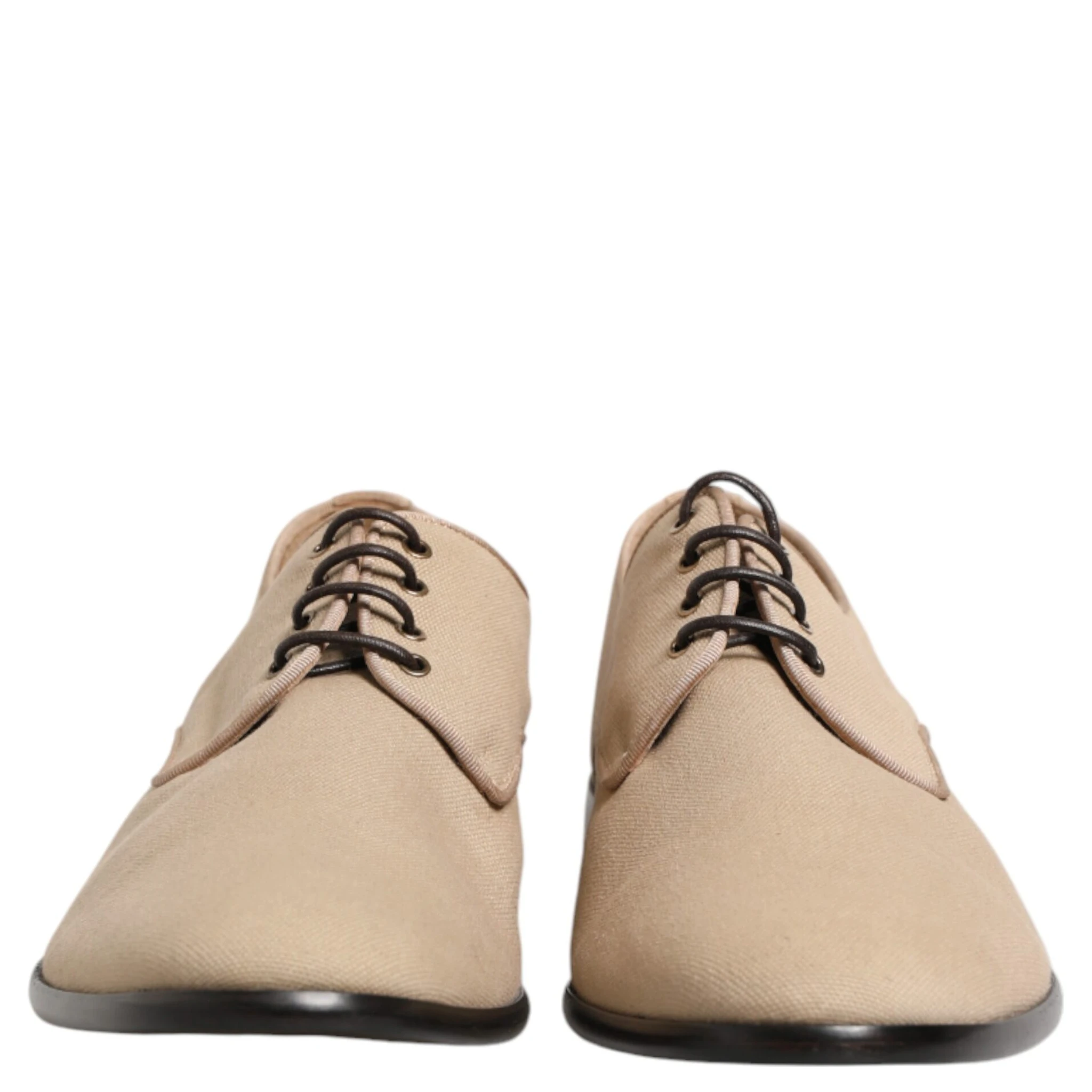 Beige Canvas Derby Lace Up Dress Men Shoes