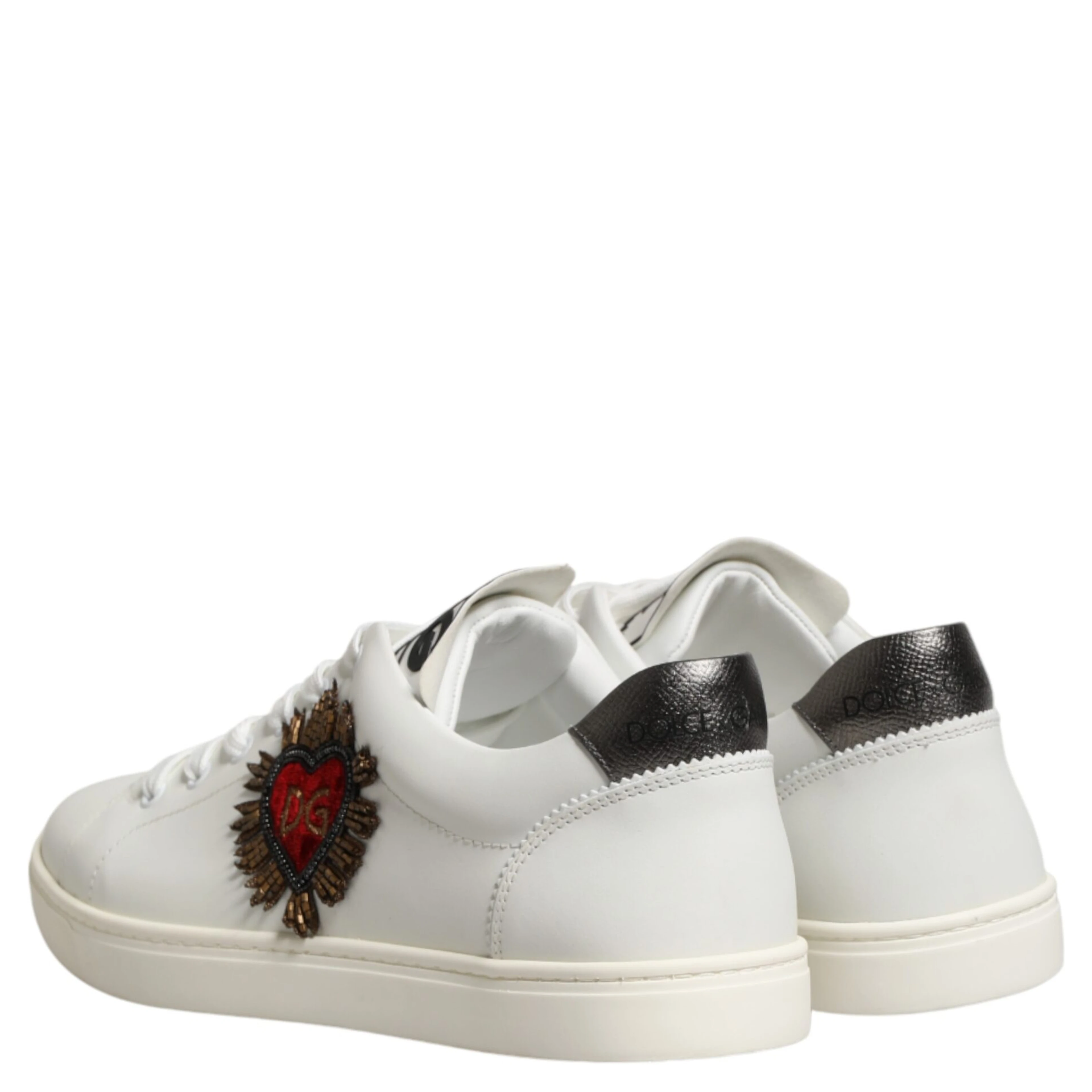 White Leather Sacred Heart Patch Sneakers Shoes