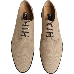 Beige Canvas Derby Lace Up Dress Men Shoes