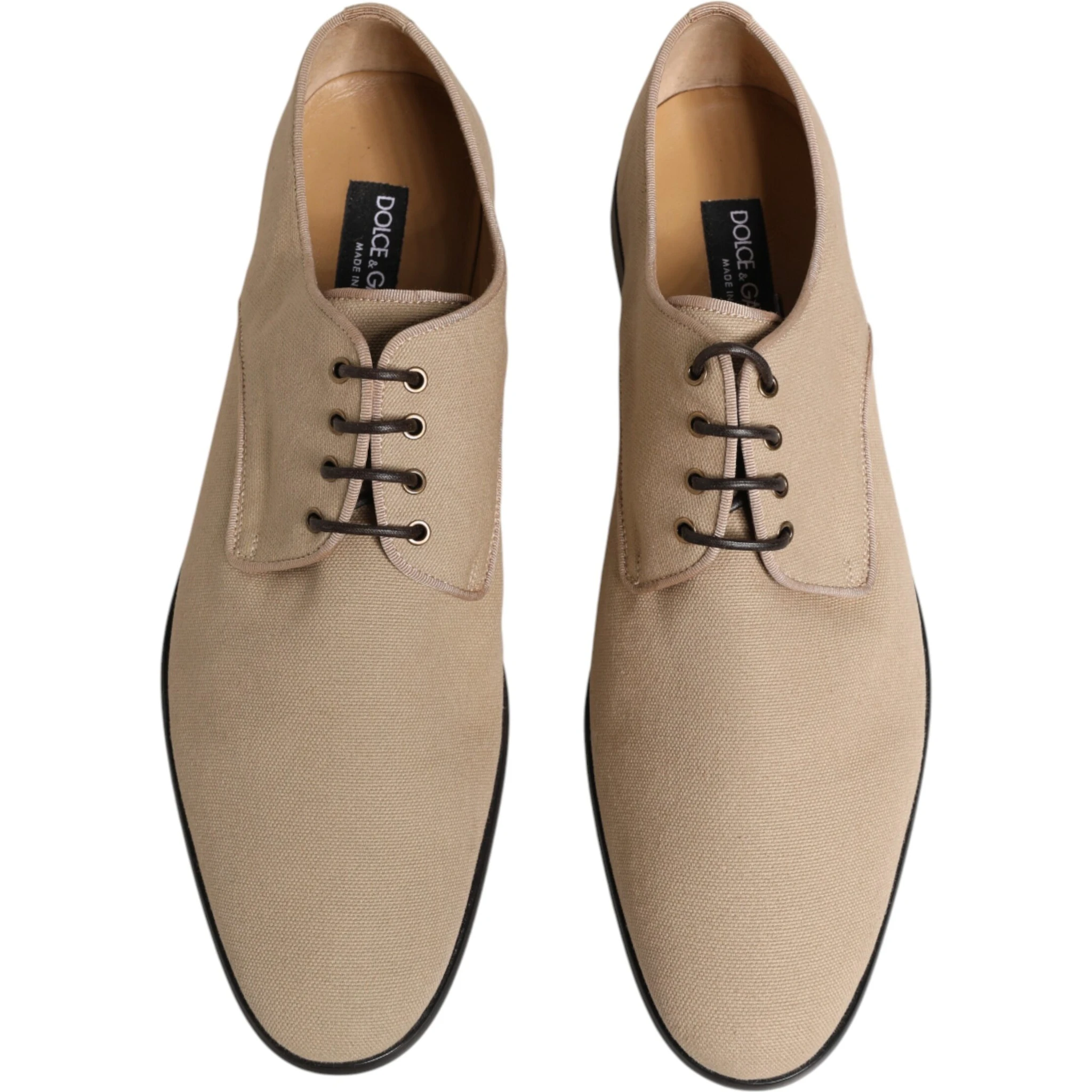 Beige Canvas Derby Lace Up Dress Men Shoes
