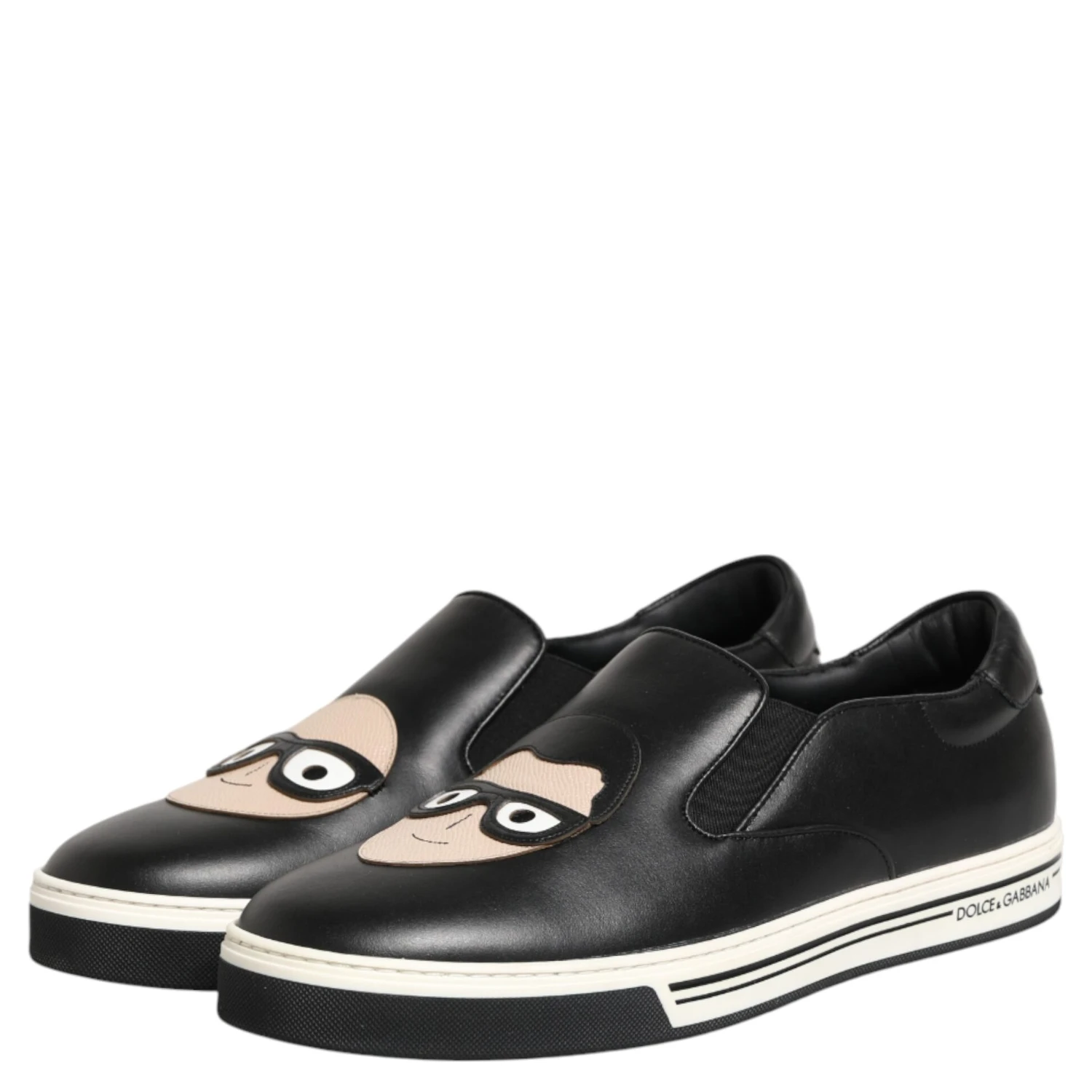 Black Leather Signature Figures Sneakers Shoes
