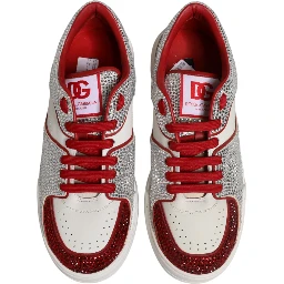White Red Rhinestone Embellished Men Sneakers Shoes