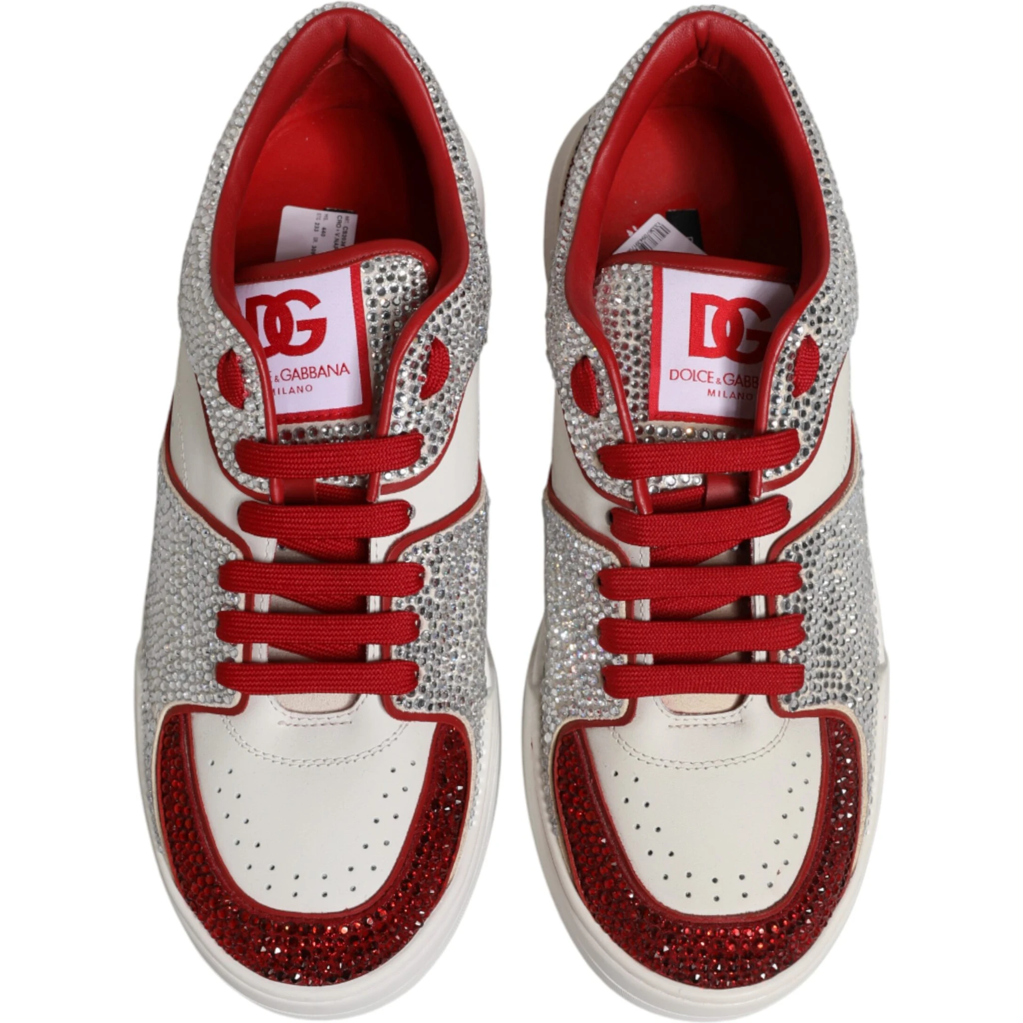 White Red Rhinestone Embellished Men Sneakers Shoes