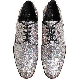 Silver Sequined Lace Up Men Derby Dress Shoes