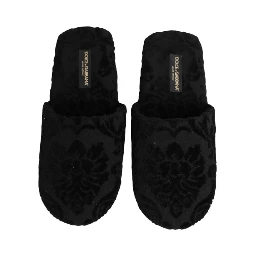 Black Logo Embroidered Slippers Flats Shoes