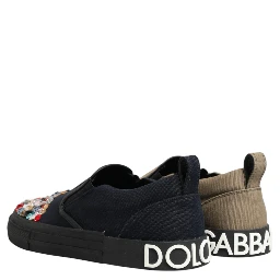 Blue Canvas Embellished Slip On Men Sneakers Shoes