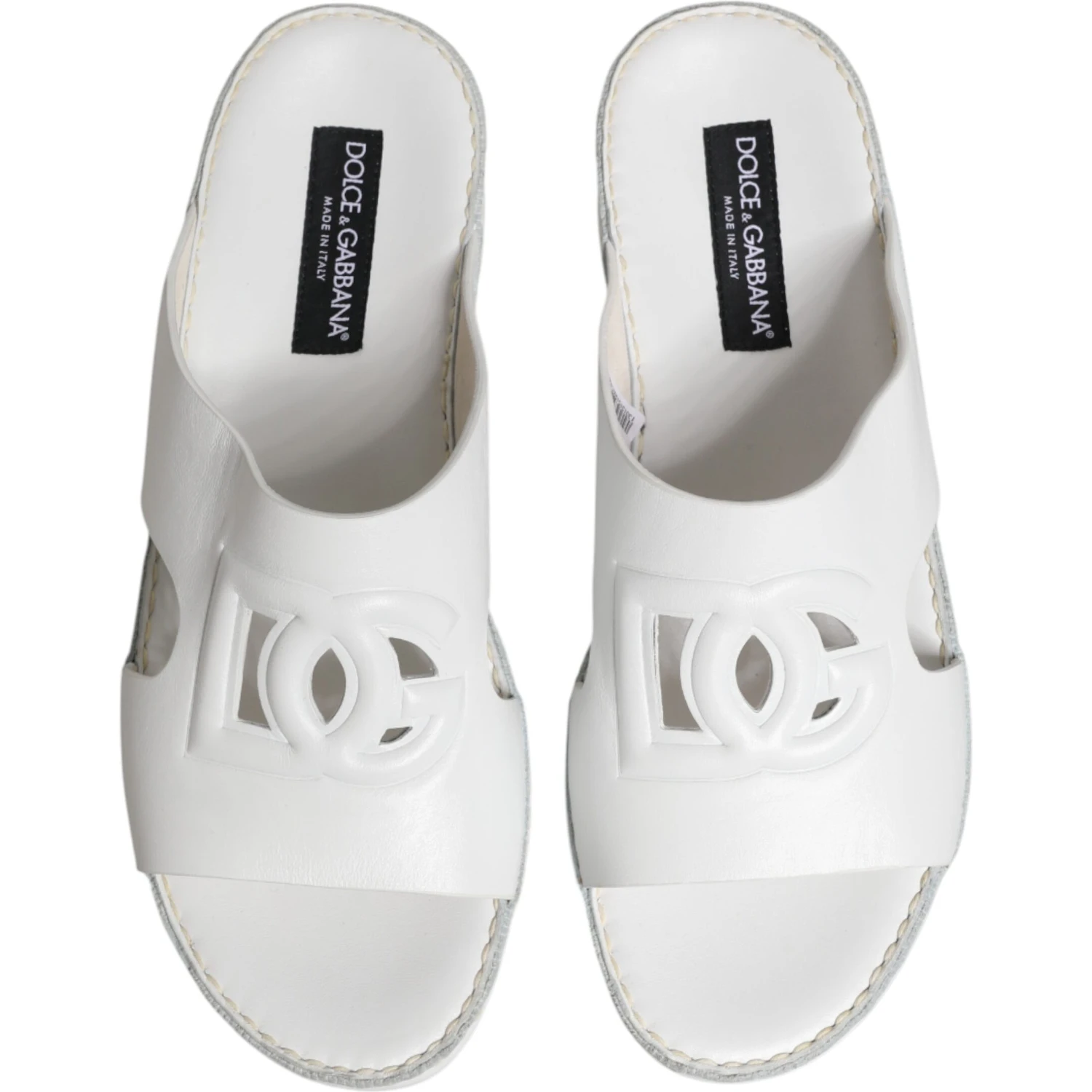 White DG Cutout Slides Slippers Flats Shoes