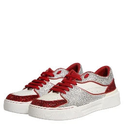 White Red Rhinestone Embellished Men Sneakers Shoes