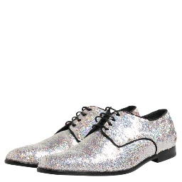Silver Sequined Lace Up Men Derby Dress Shoes
