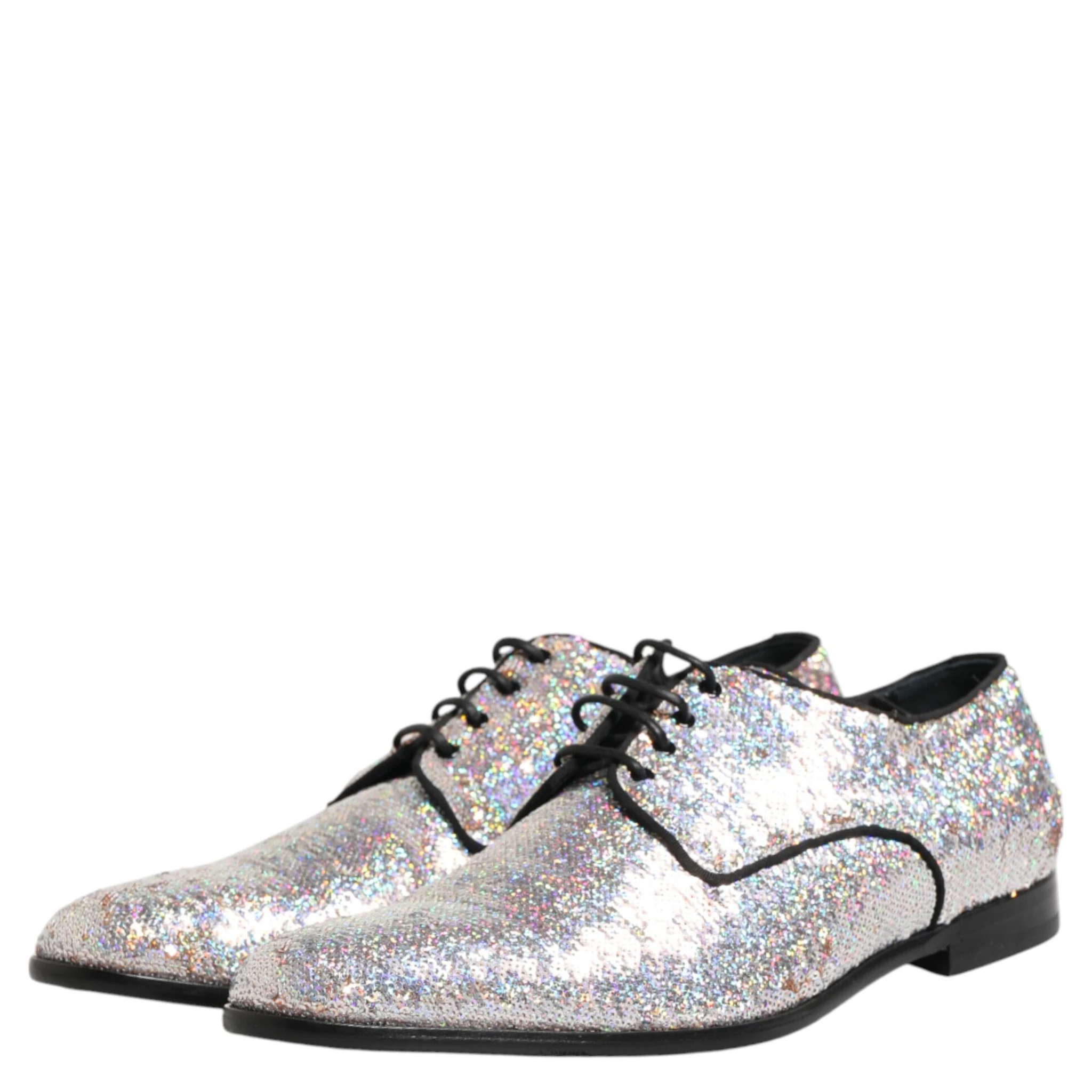 Silver Sequined Lace Up Men Derby Dress Shoes
