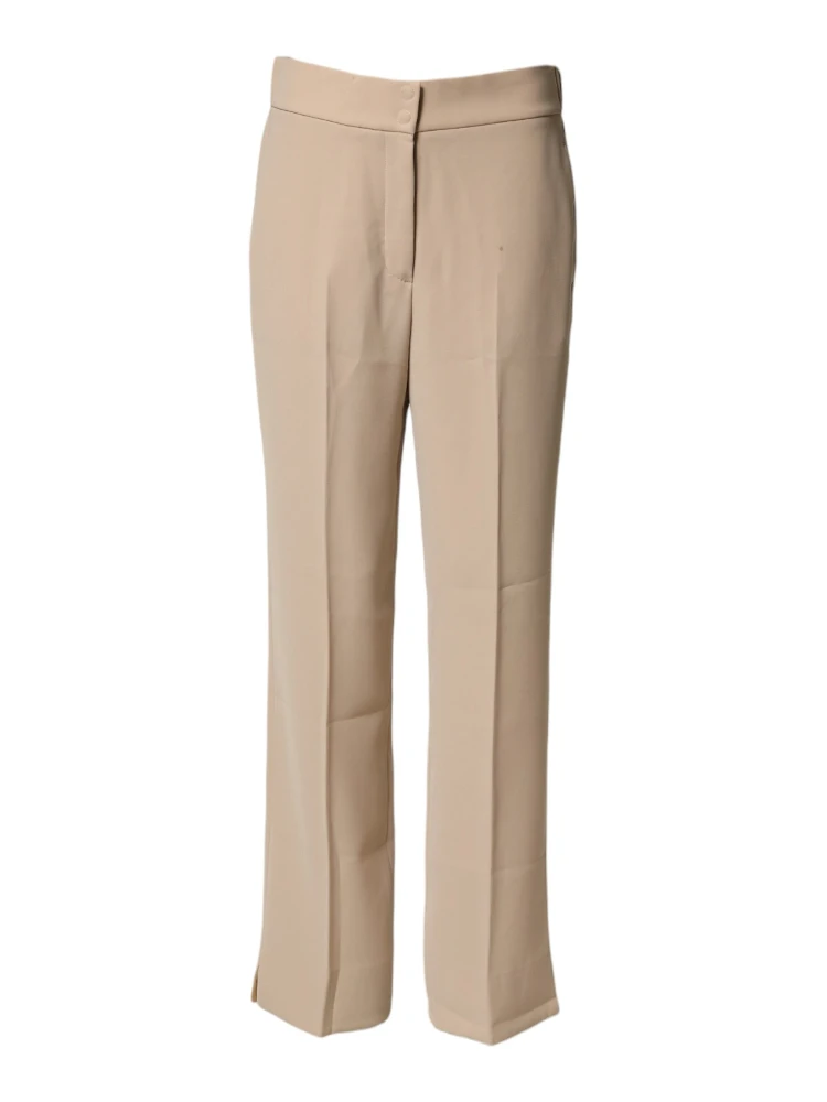 Beige High Waist Straight Chino Trouser Pants