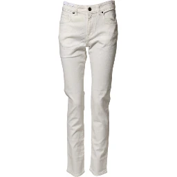 White Cotton Mid Waist Skinny Denim Trouser Jeans