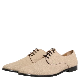 Beige Canvas Derby Lace Up Dress Men Shoes