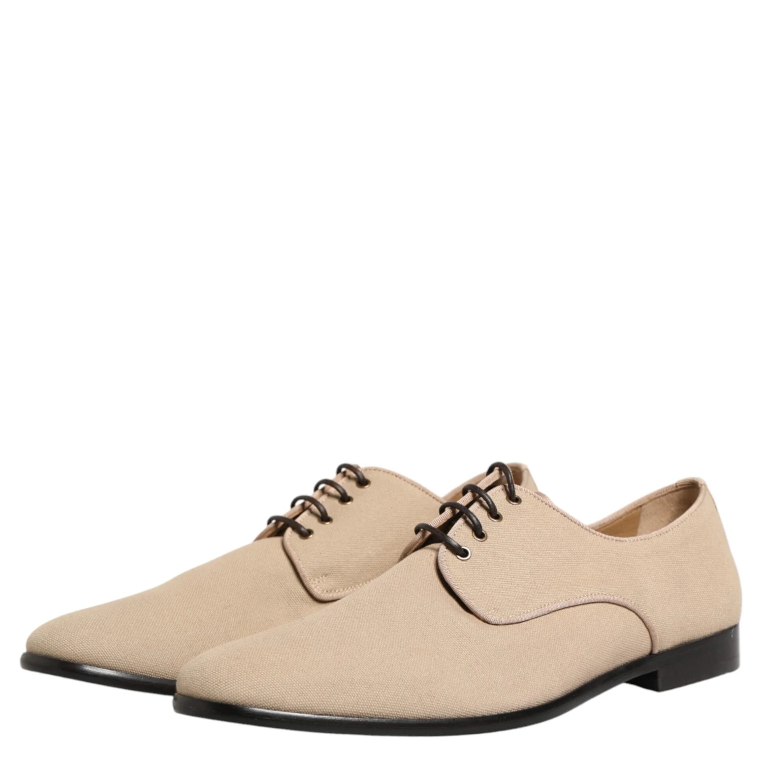 Beige Canvas Derby Lace Up Dress Men Shoes