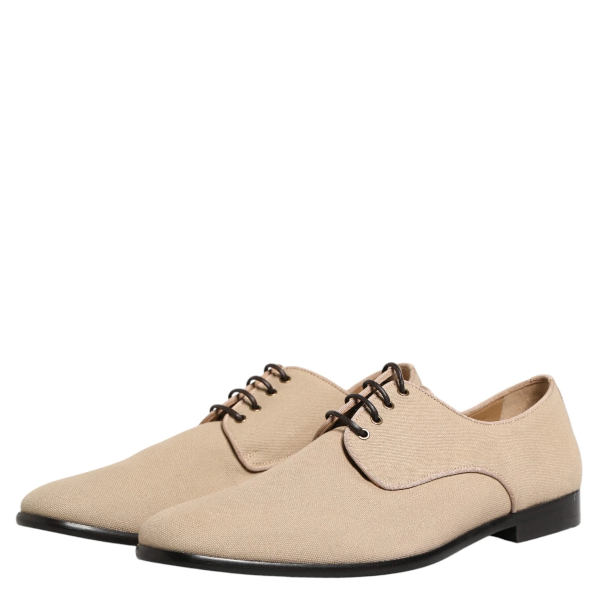 Beige Canvas Derby Lace Up Dress Men Shoes