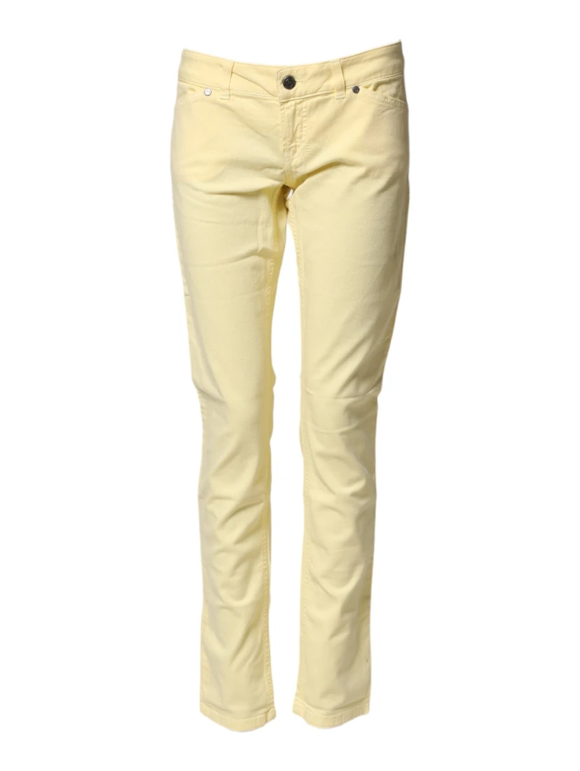 Yellow Cotton Low Waist Slim Fit Skinny Denim Casual Jeans
