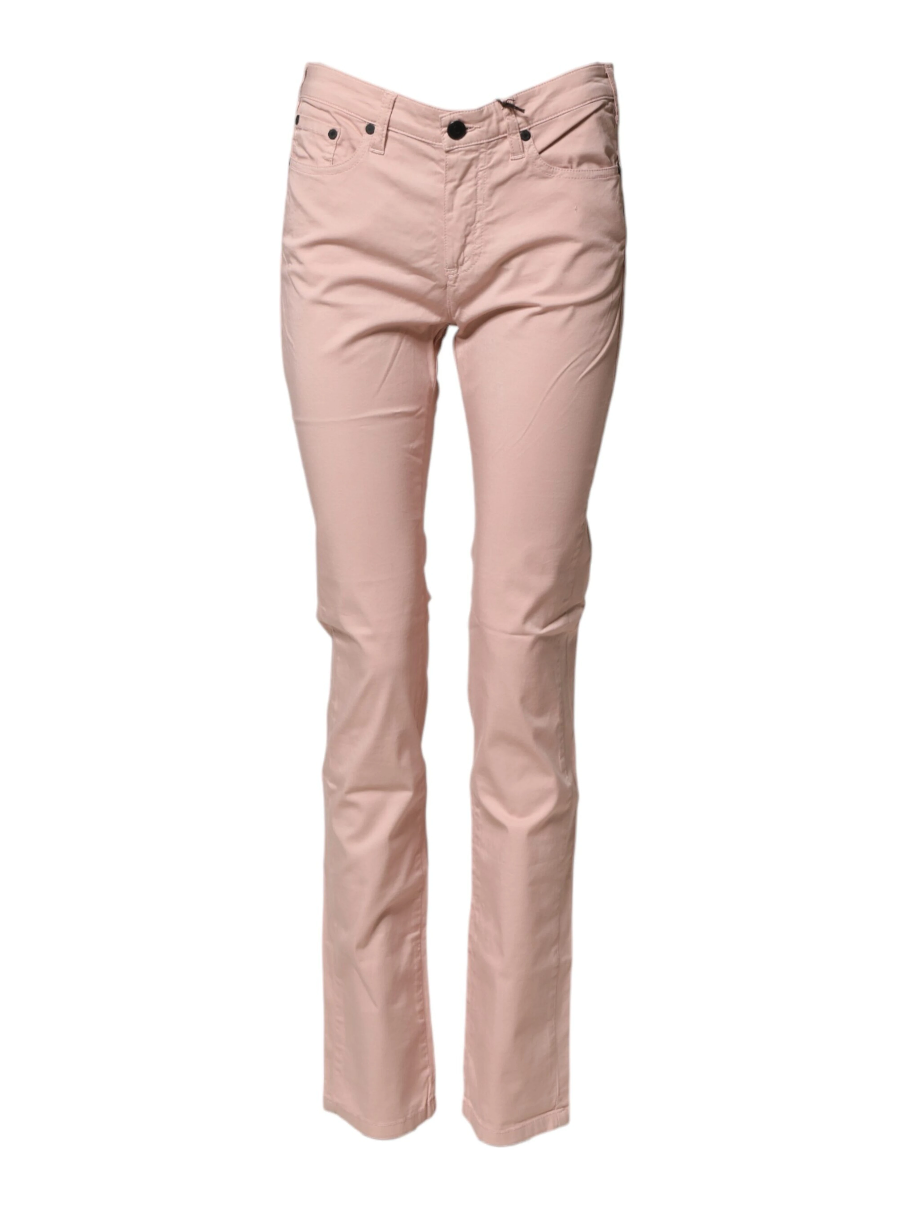 Light Pink Cotton Mid Waist Skinny Fit Denim Jeans