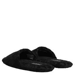 Black Logo Embroidered Slippers Flats Shoes
