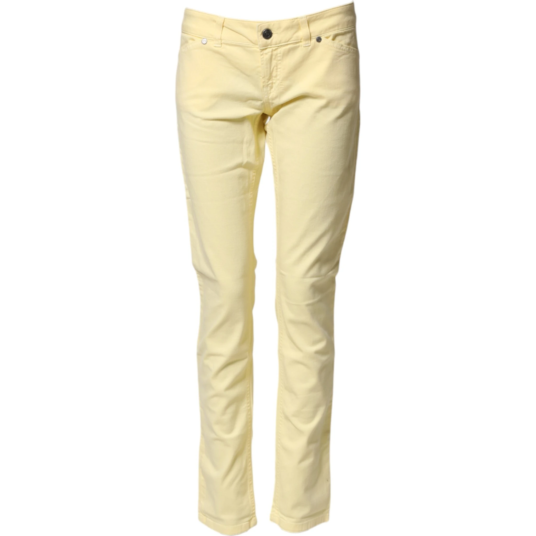 Yellow Cotton Low Waist Slim Fit Skinny Denim Casual Jeans