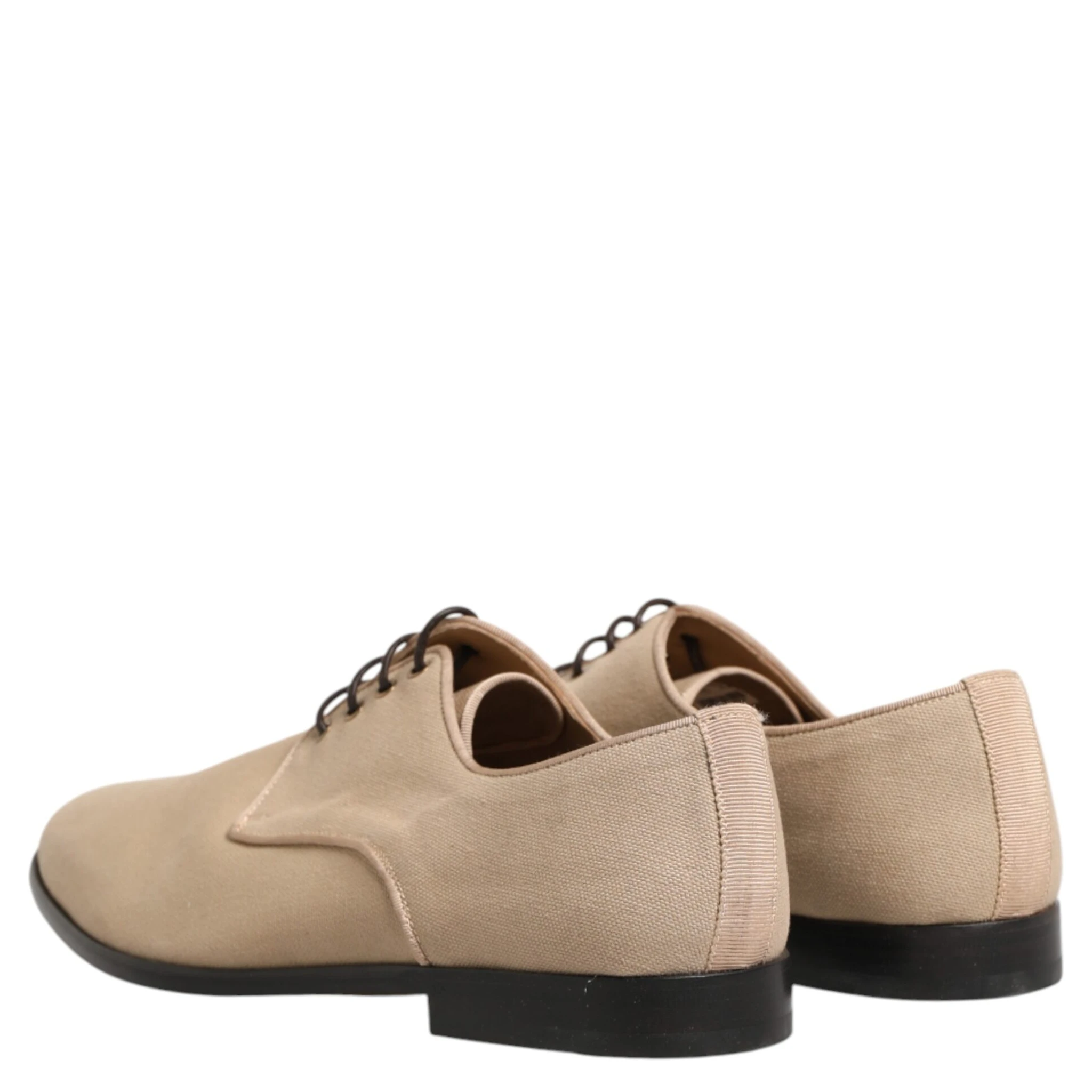 Beige Canvas Derby Lace Up Dress Men Shoes