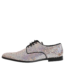 Silver Sequined Lace Up Men Derby Dress Shoes