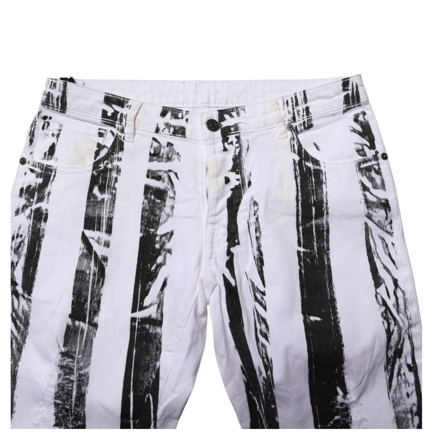 Black White Stripes Mid Waist Cropped Capri Jeans