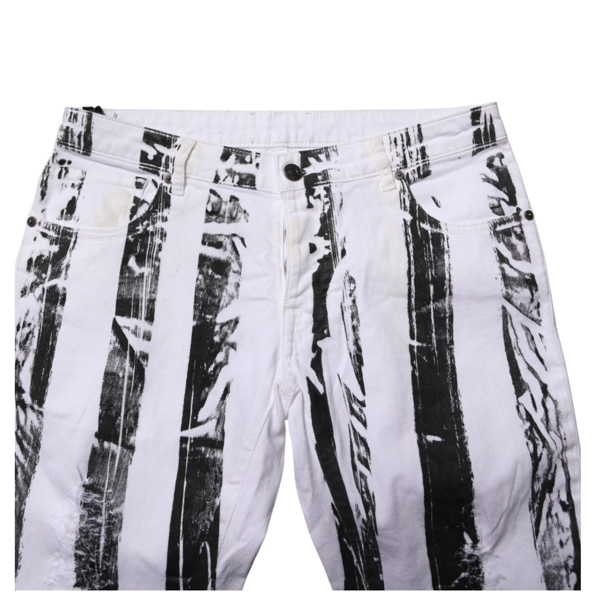 Black White Stripes Mid Waist Cropped Capri Jeans