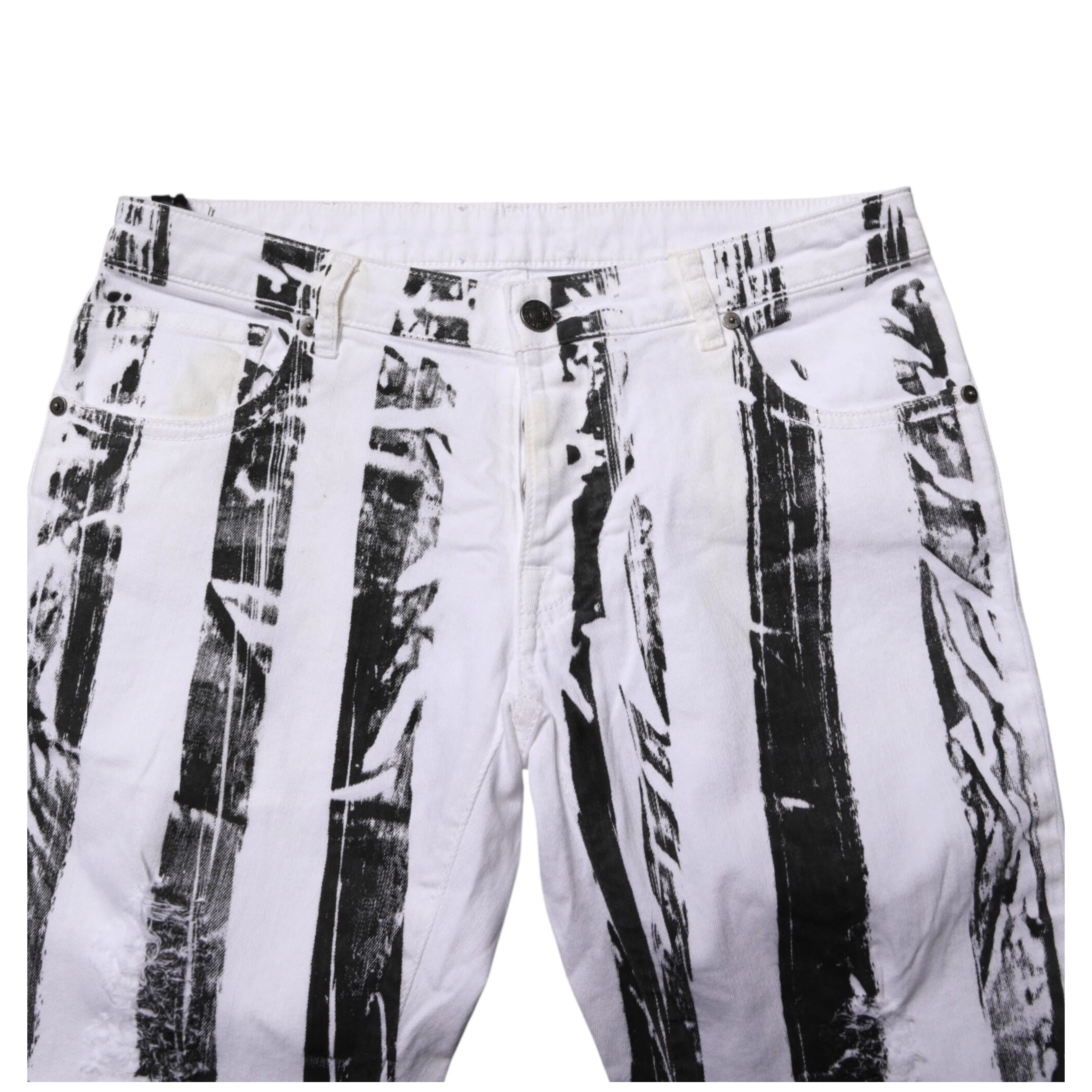 Black White Stripes Mid Waist Cropped Capri Jeans