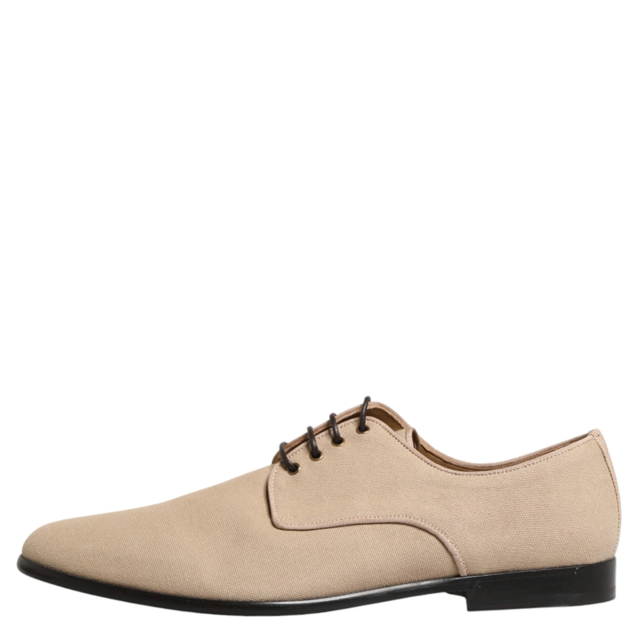 Beige Canvas Derby Lace Up Dress Men Shoes