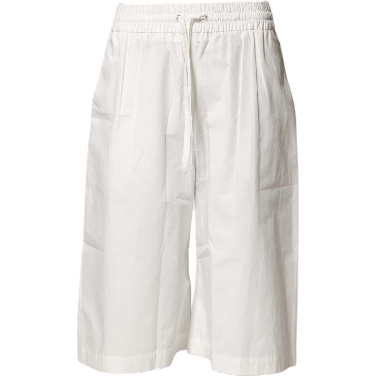 White Cotton High Waist Wide Leg Straight Bermuda Shorts
