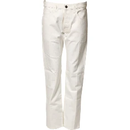 White Cotton Straight Denim Mid Waist Trouser Jeans