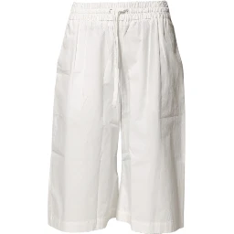 White Cotton High Waist Wide Leg Straight Bermuda Shorts