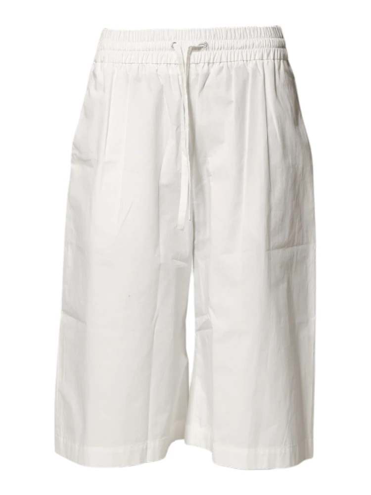 White Cotton High Waist Wide Leg Straight Bermuda Shorts alternative