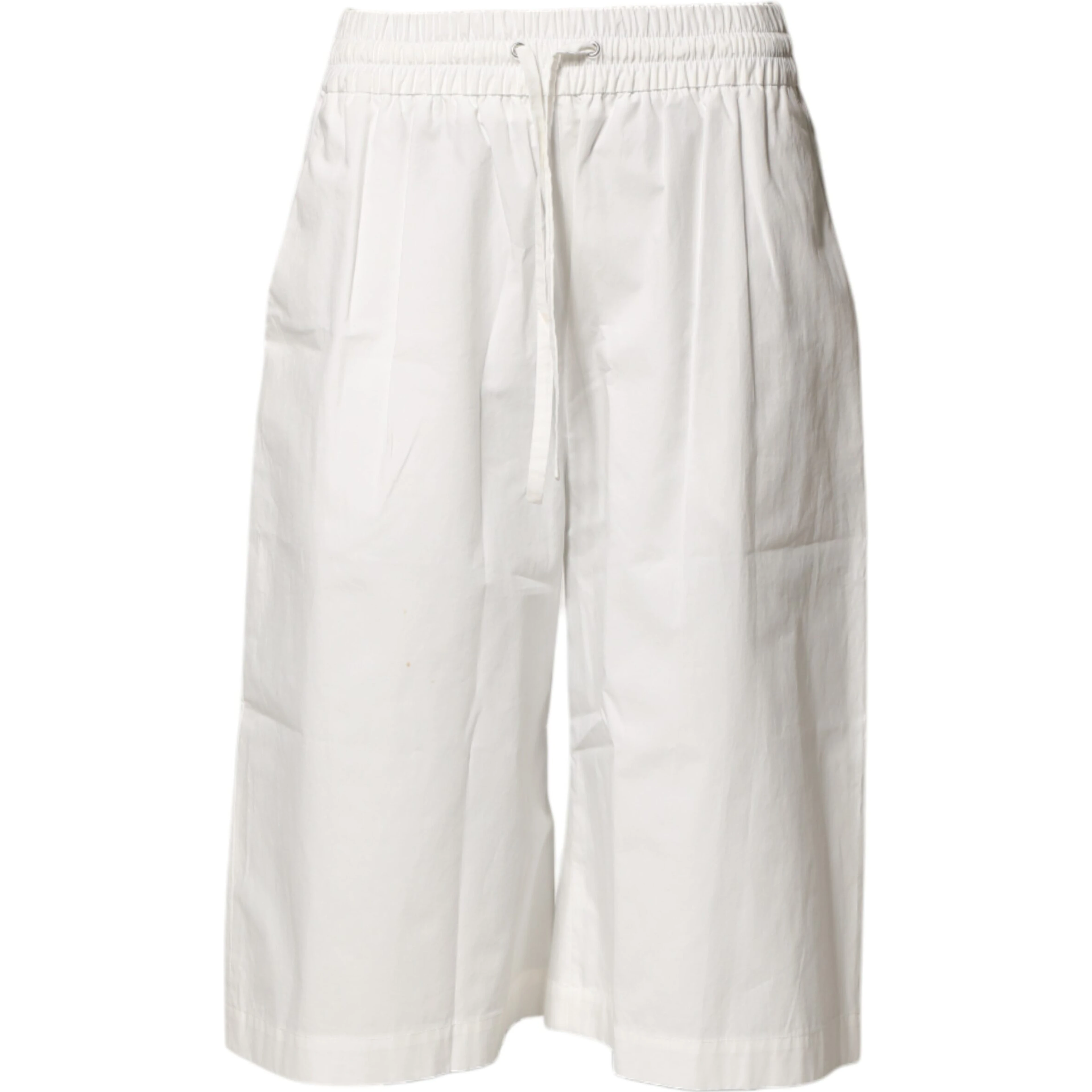 White Cotton High Waist Wide Leg Straight Bermuda Shorts