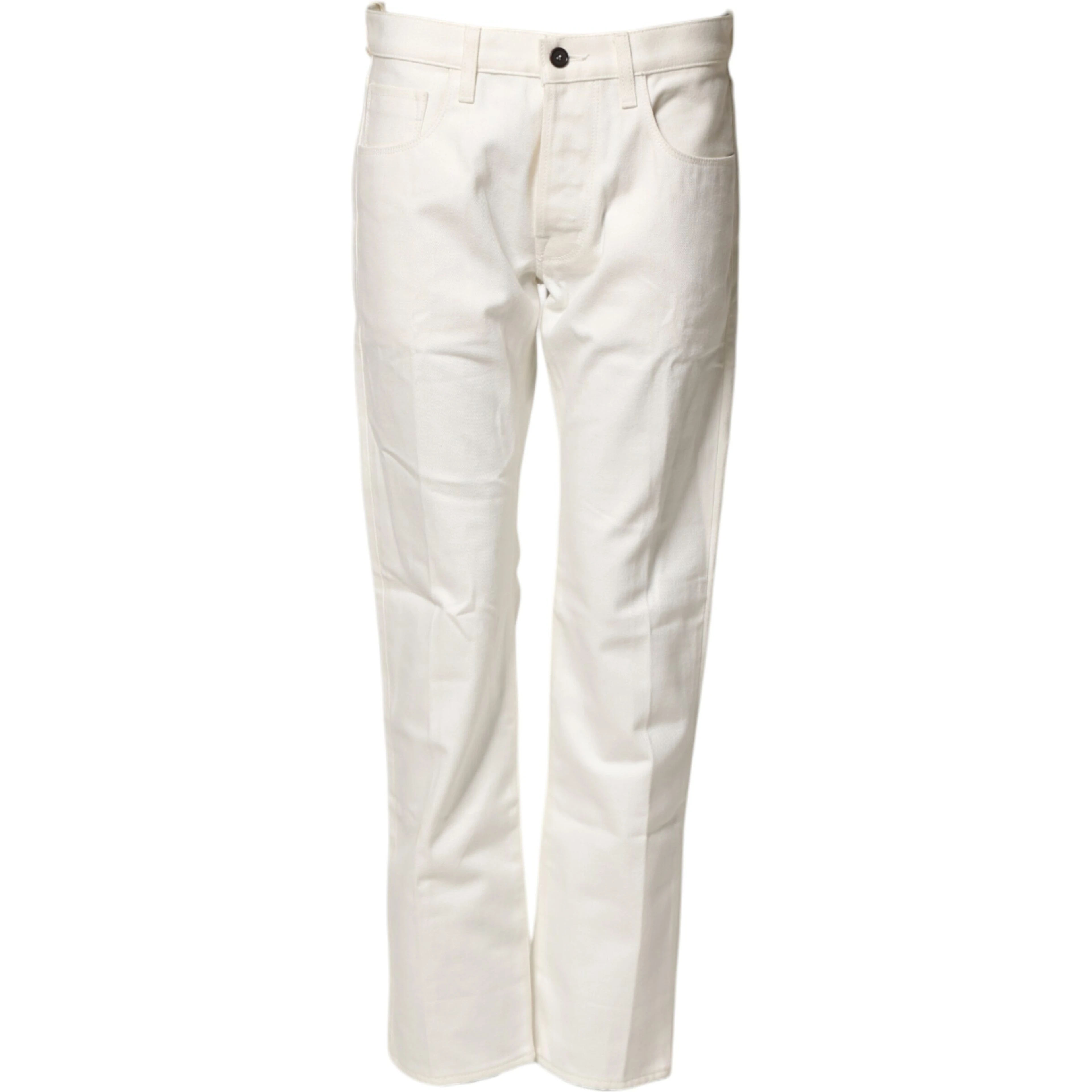 White Cotton Straight Denim Mid Waist Trouser Jeans