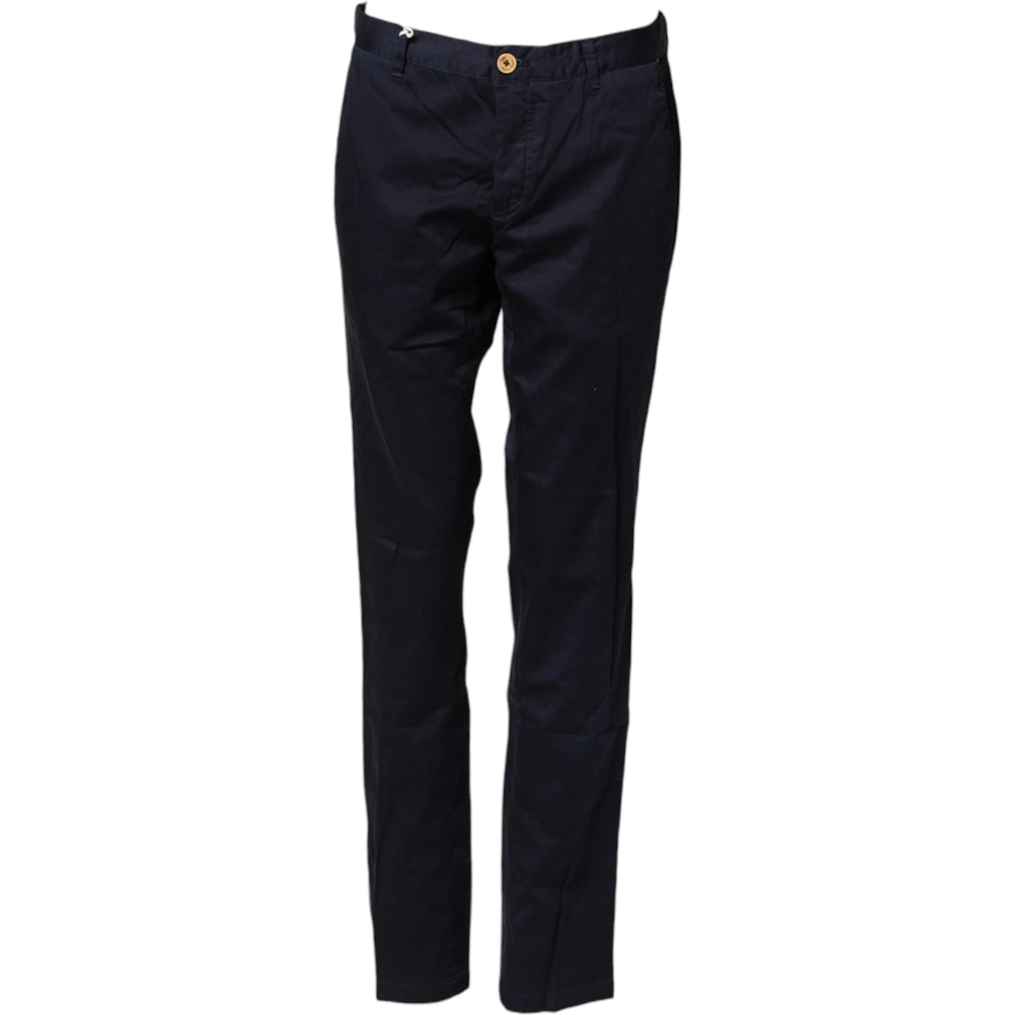 Navy Blue Straight Chino Mid Waist Pants