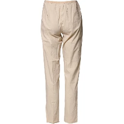 Beige Cotton High Waist Straight Chino Trouser Pants
