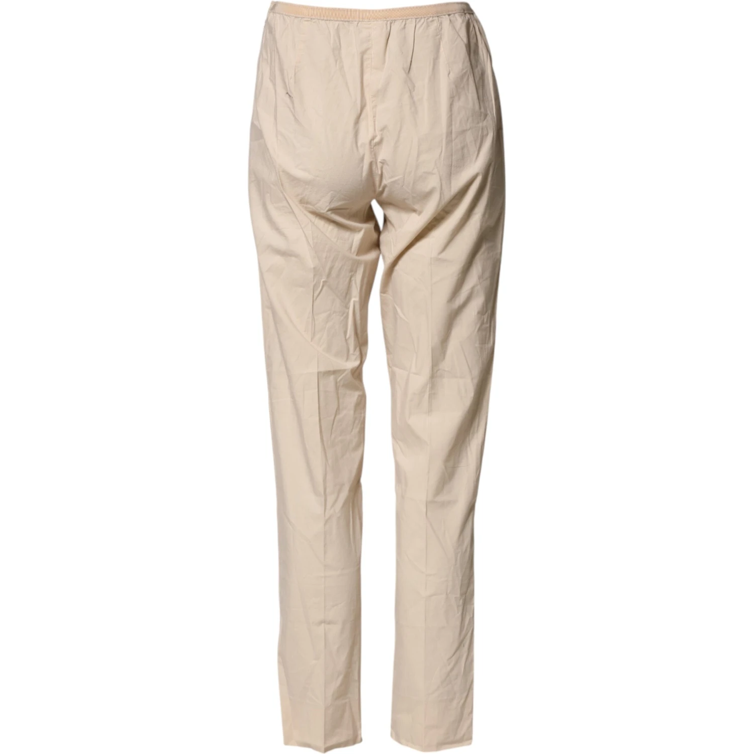 Beige Cotton High Waist Straight Chino Trouser Pants