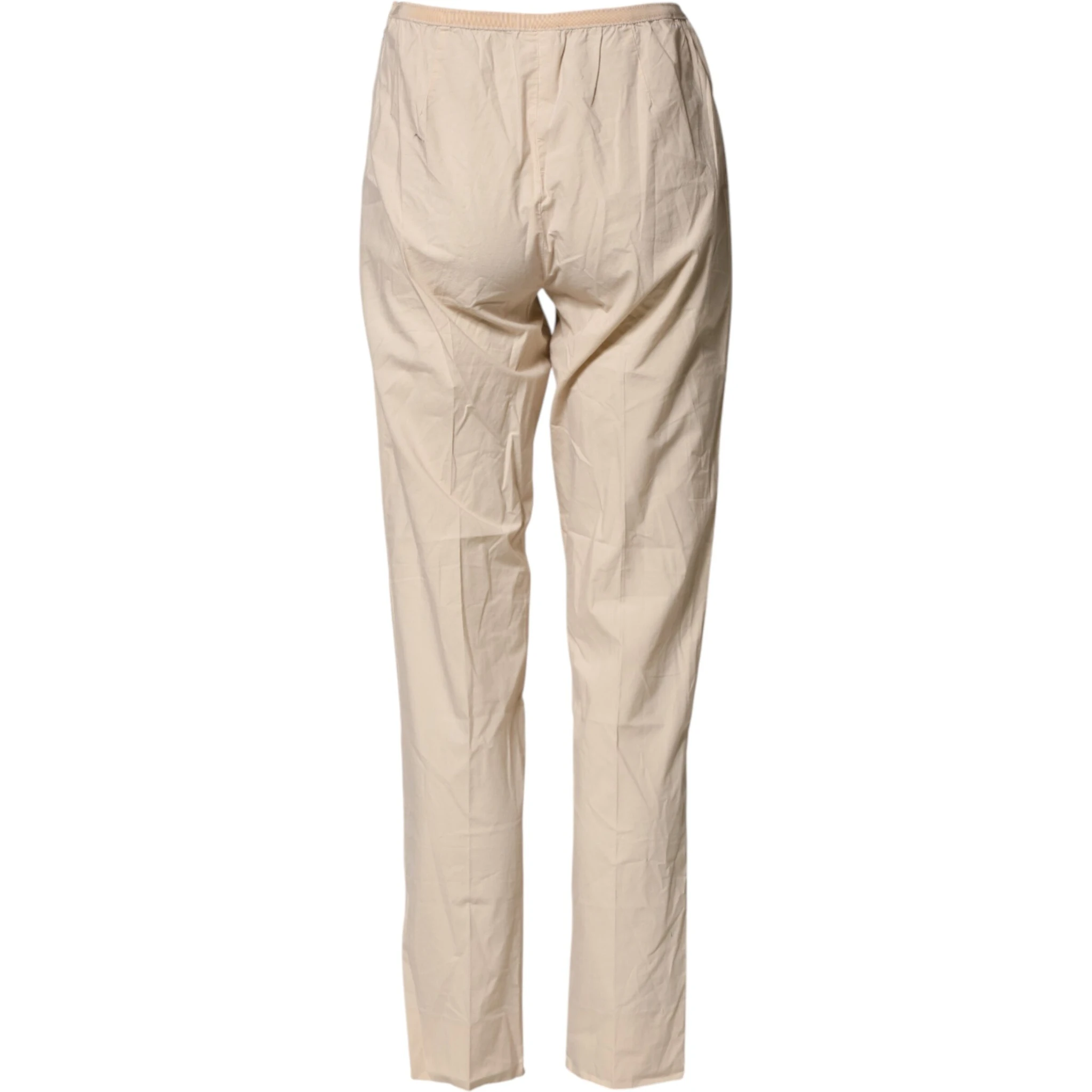 Beige Cotton High Waist Straight Chino Trouser Pants