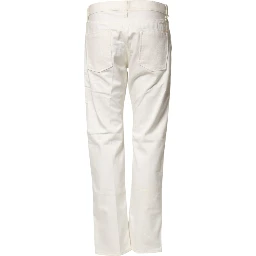 White Cotton Straight Denim Mid Waist Trouser Jeans