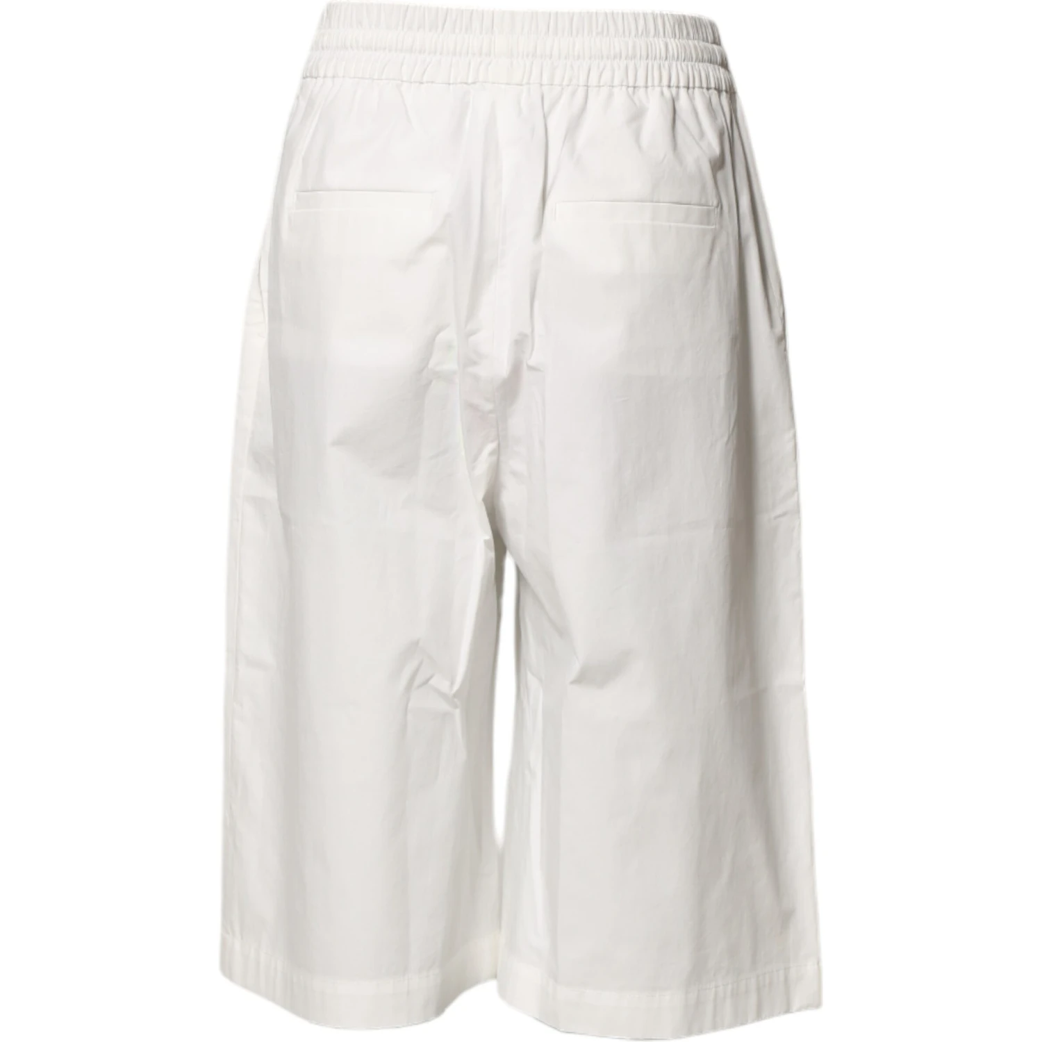 White Cotton High Waist Wide Leg Straight Bermuda Shorts
