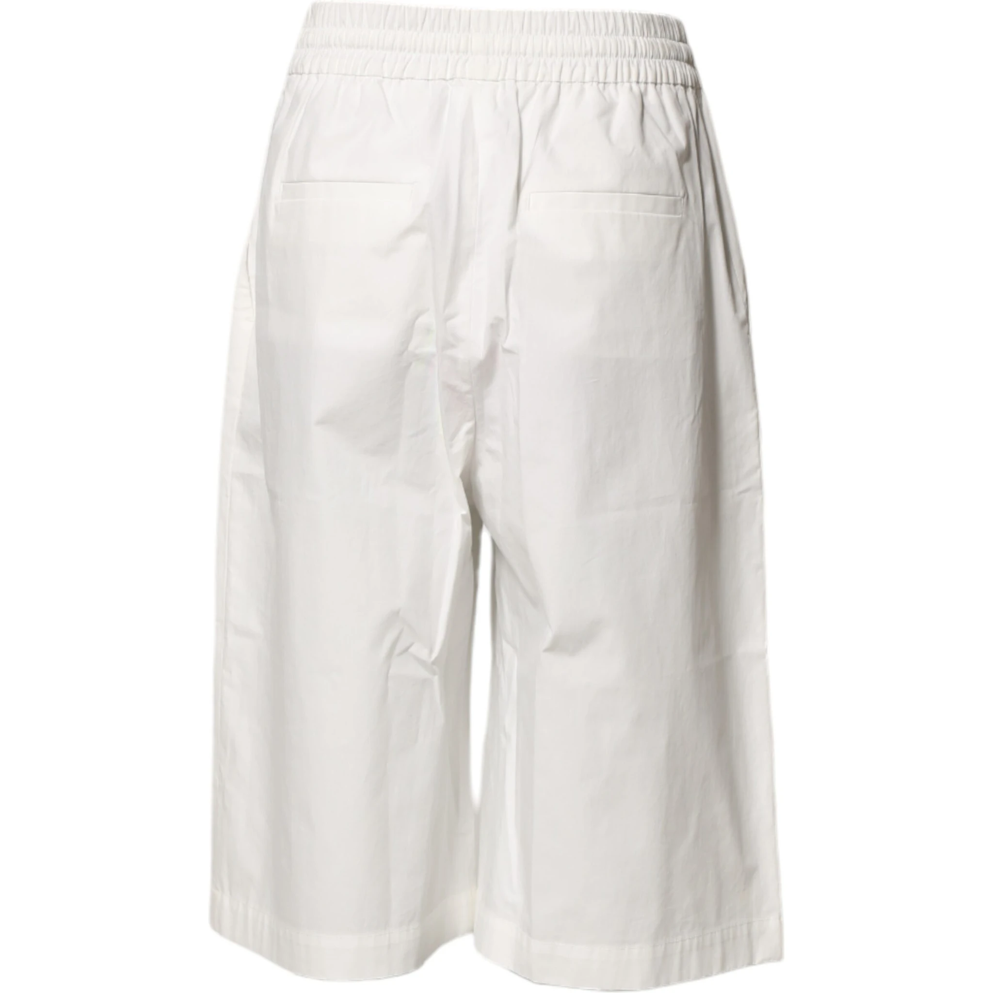 White Cotton High Waist Wide Leg Straight Bermuda Shorts