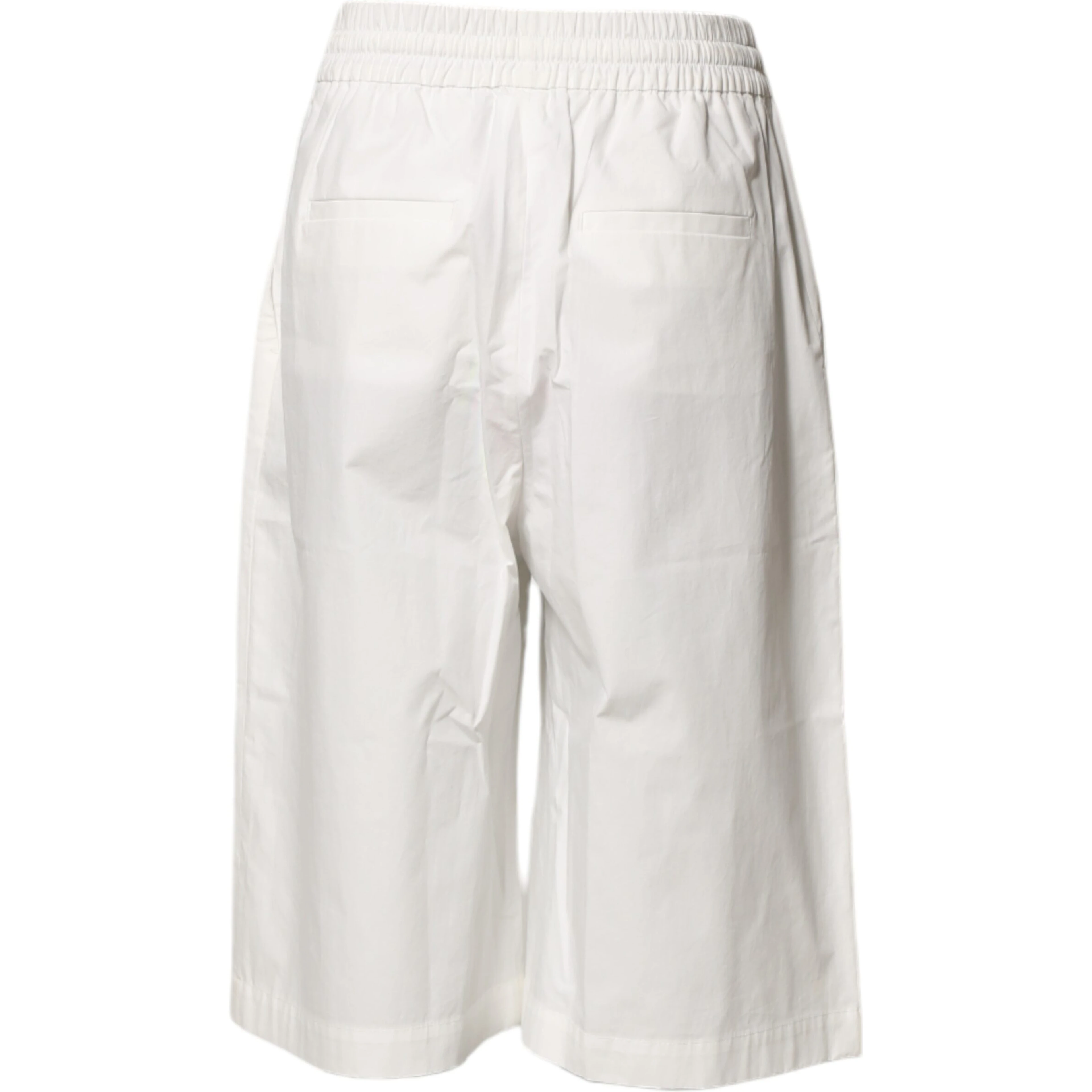 White Cotton High Waist Wide Leg Straight Bermuda Shorts