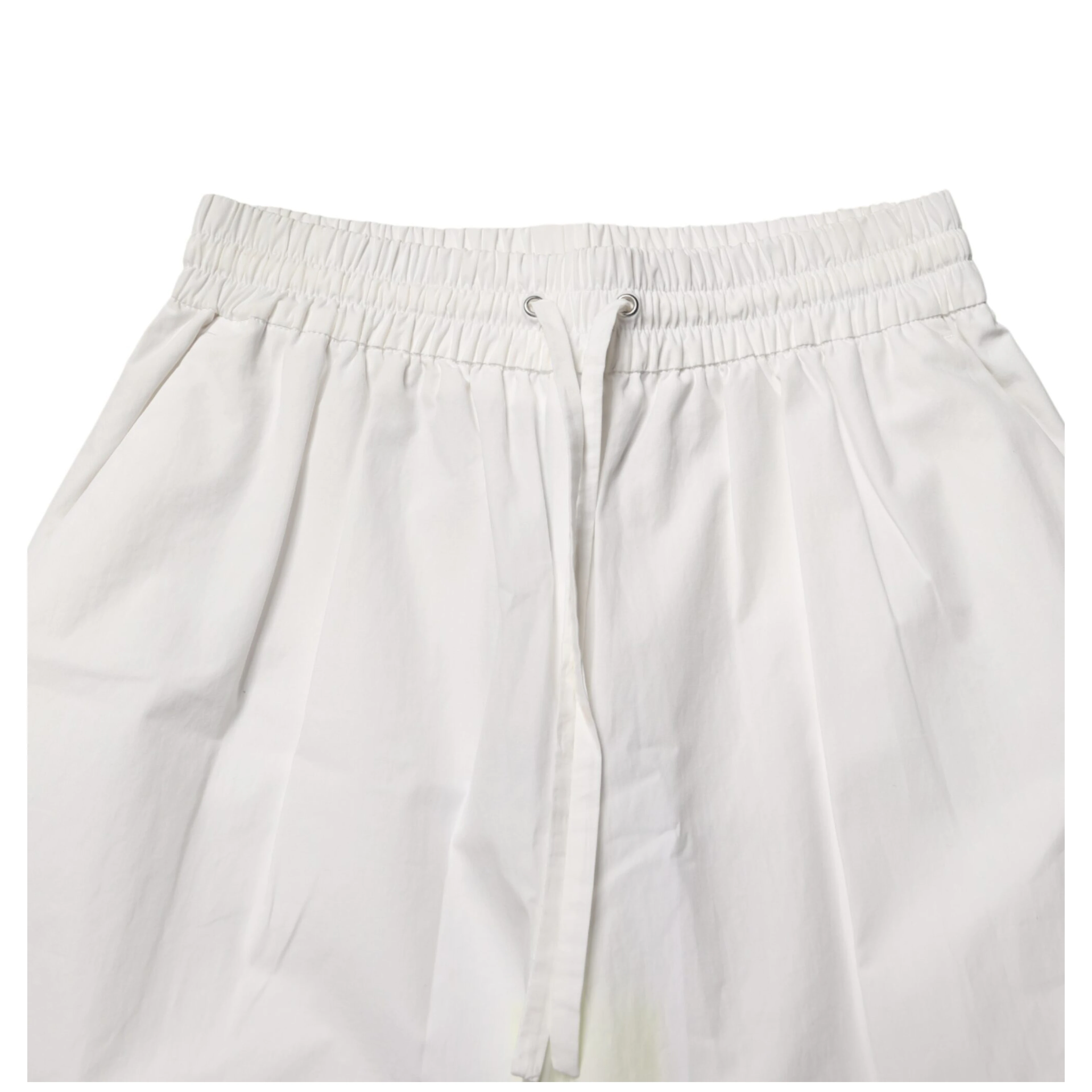 White Cotton High Waist Wide Leg Straight Bermuda Shorts