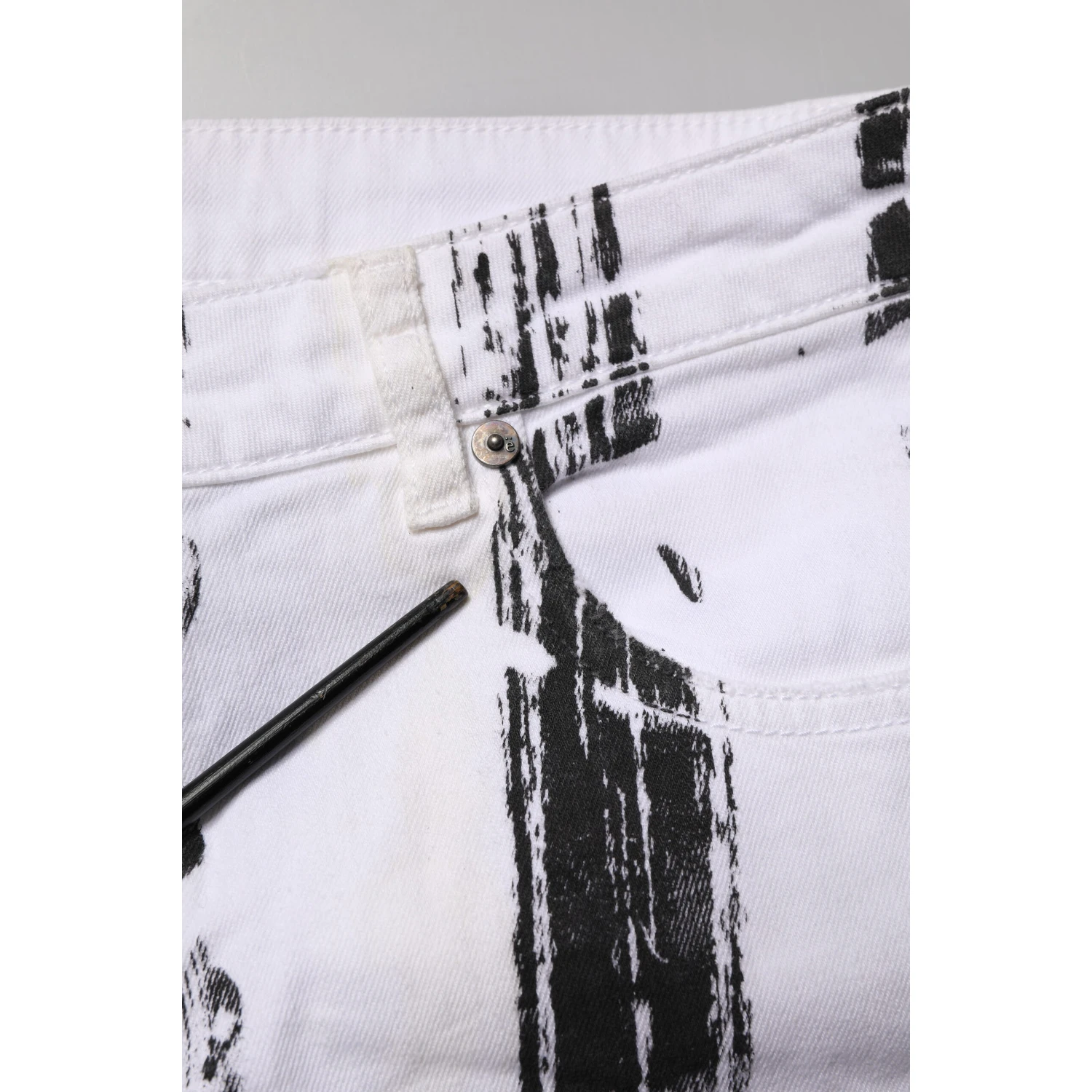 Black White Stripes Mid Waist Cropped Capri Jeans