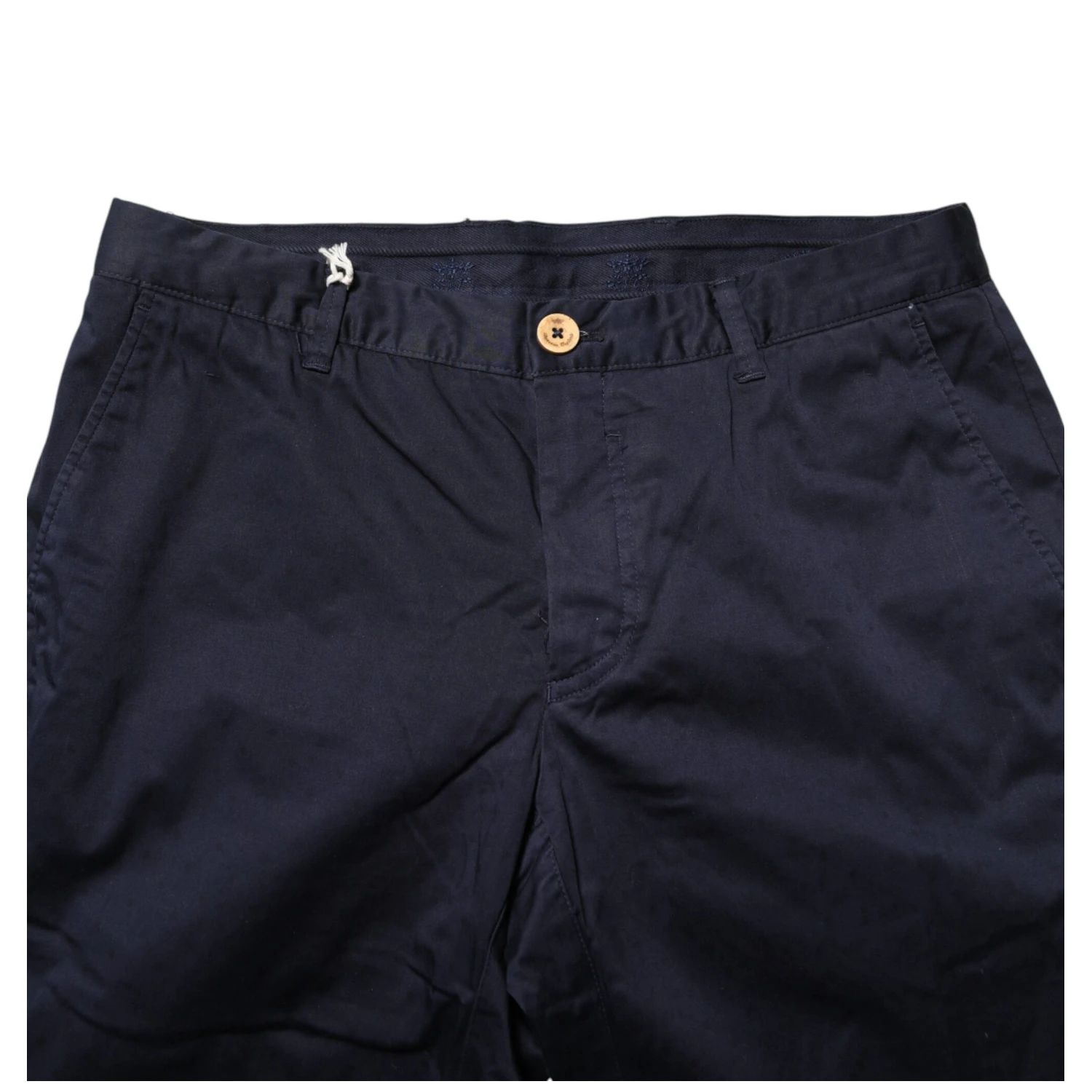 Navy Blue Straight Chino Mid Waist Pants