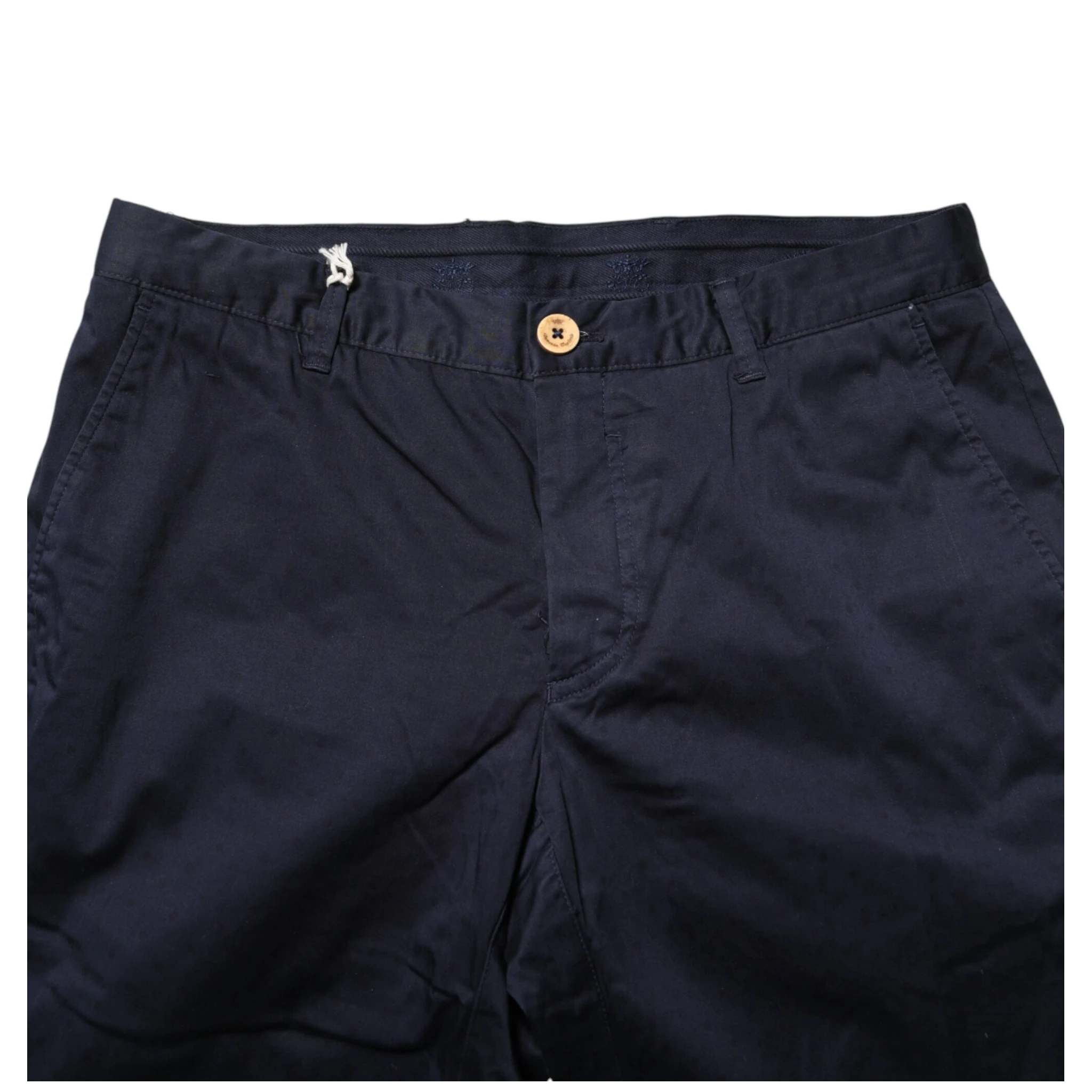 Navy Blue Straight Chino Mid Waist Pants